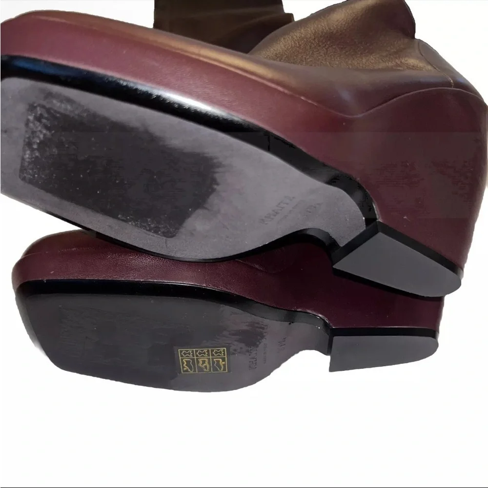 Khaite Red Over Knee Boots Leather Burgundy OTK 7.5 Stretch Wedge Heel NIB 🟡